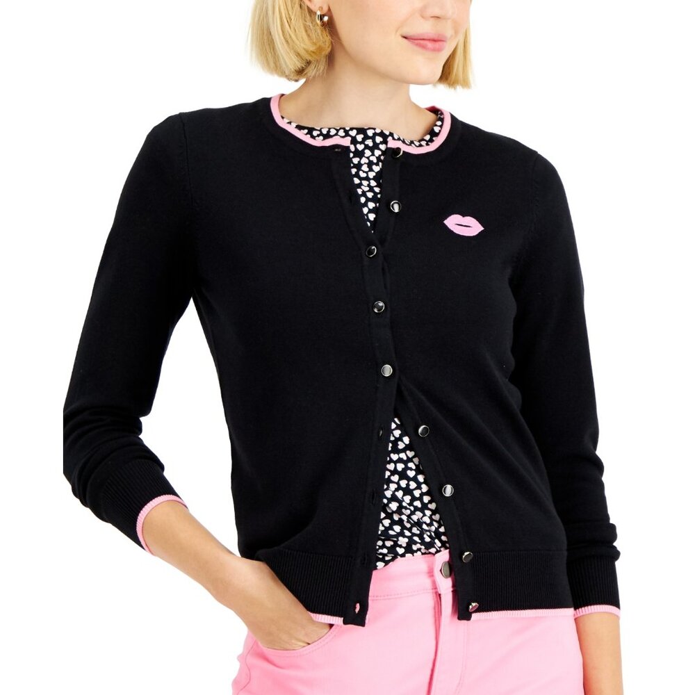 NWT Charter Club Womens Size XXL Black Pink Lips Button Up Cardigan Sweater NEW - Picture 3 of 3